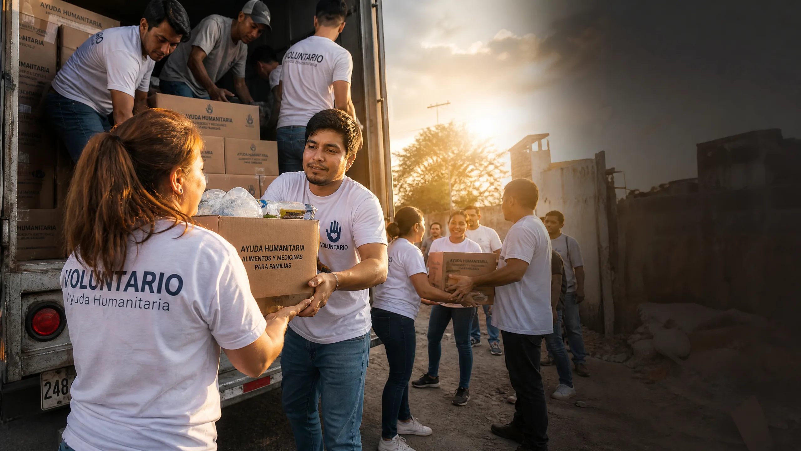Volunteers loading humanitarian aid for Venezuela